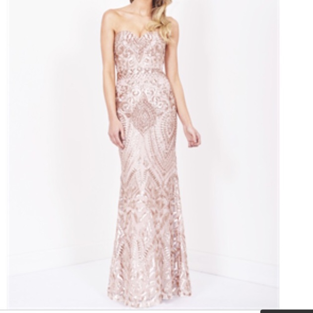 Rose gold sequin Bariano sweetheart neck gown
